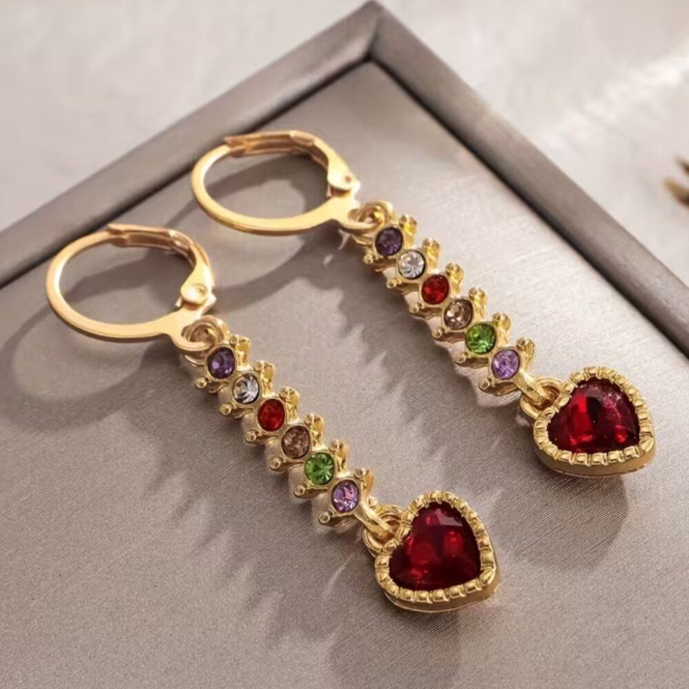 Earrings Heart Colorful Long Straight Line Multi-Color Drop Modern Bohemian